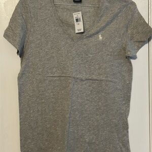 Ralph Lauren Heather Gray V-Neck Tee with White Logo